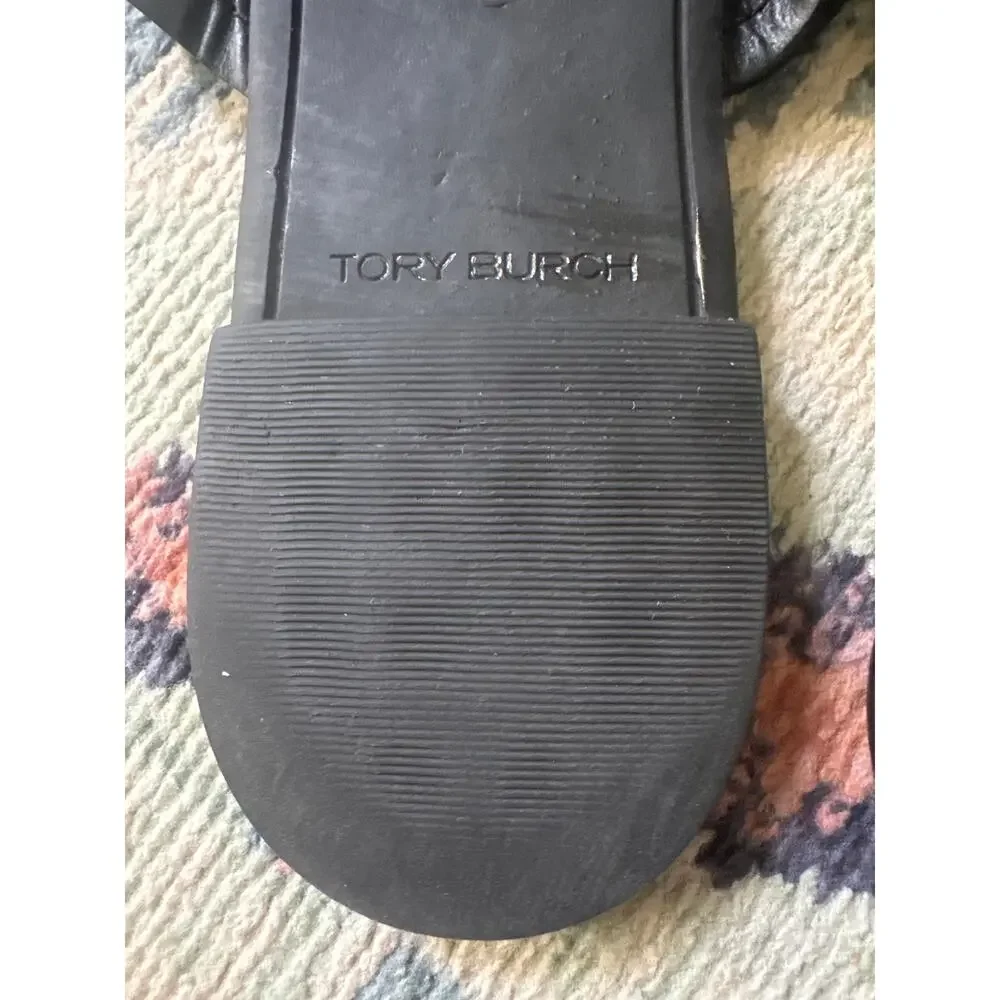 Tory Burch Miller Black Leather Sandals Gold Hardware Women’s Size 9
